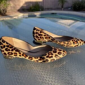 Tory Burch Leopard Print Gold Heel Pointed Toe Flat Size 6